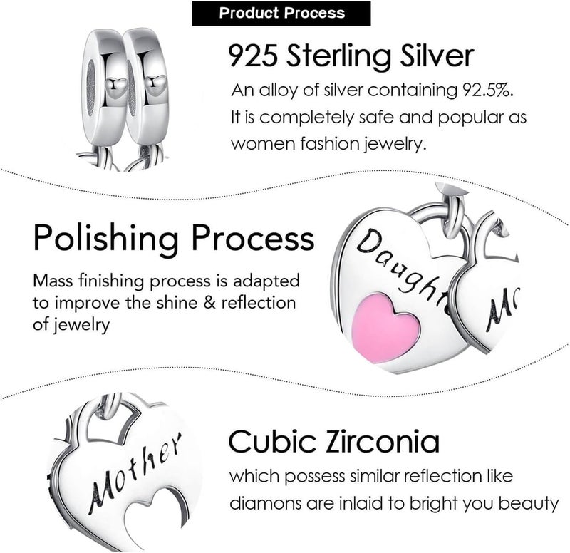 VALGACLS Mom Wife Daughter Love Heart Wedding Rings Charms 925 Sterling Silver Charms for Bracelets Necklace Valentine's Day Mother's Day Jewelry Charm for Women - Image 5